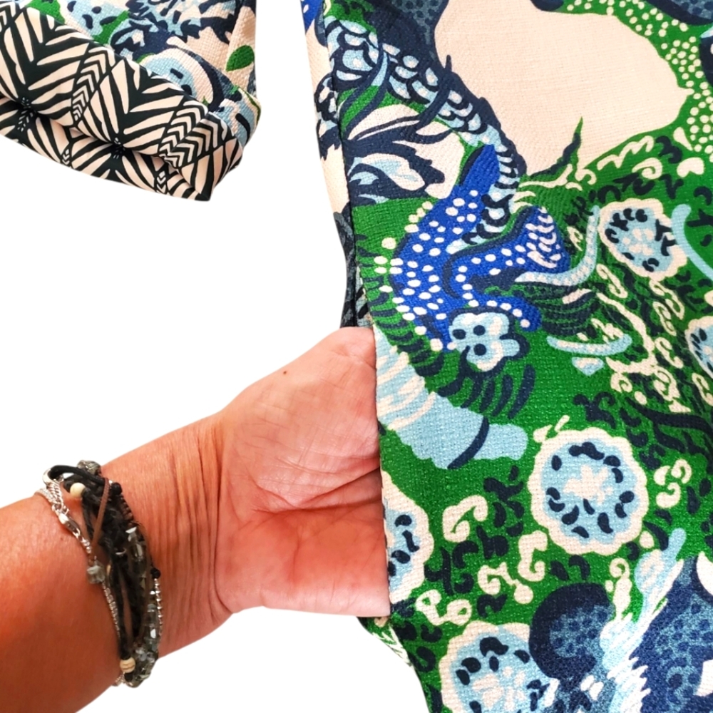 CK BRADLEY Sandpiper Green/Blue Art To Wear Open Front Lined Geometric Jacket XS - Picture 11 of 16